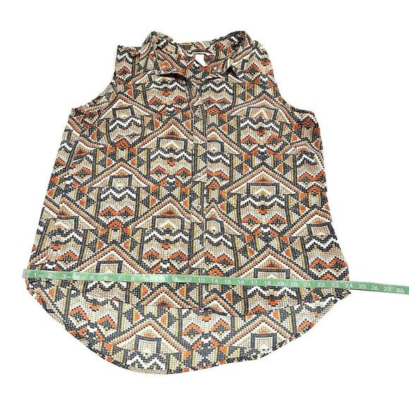 H&M Wonens Blouse Top Button Up Sleeveless Geometric Pattern Multicolor Size 12 - Picture 7 of 12